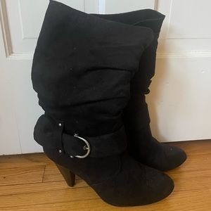 Black mid-calf boots with heel